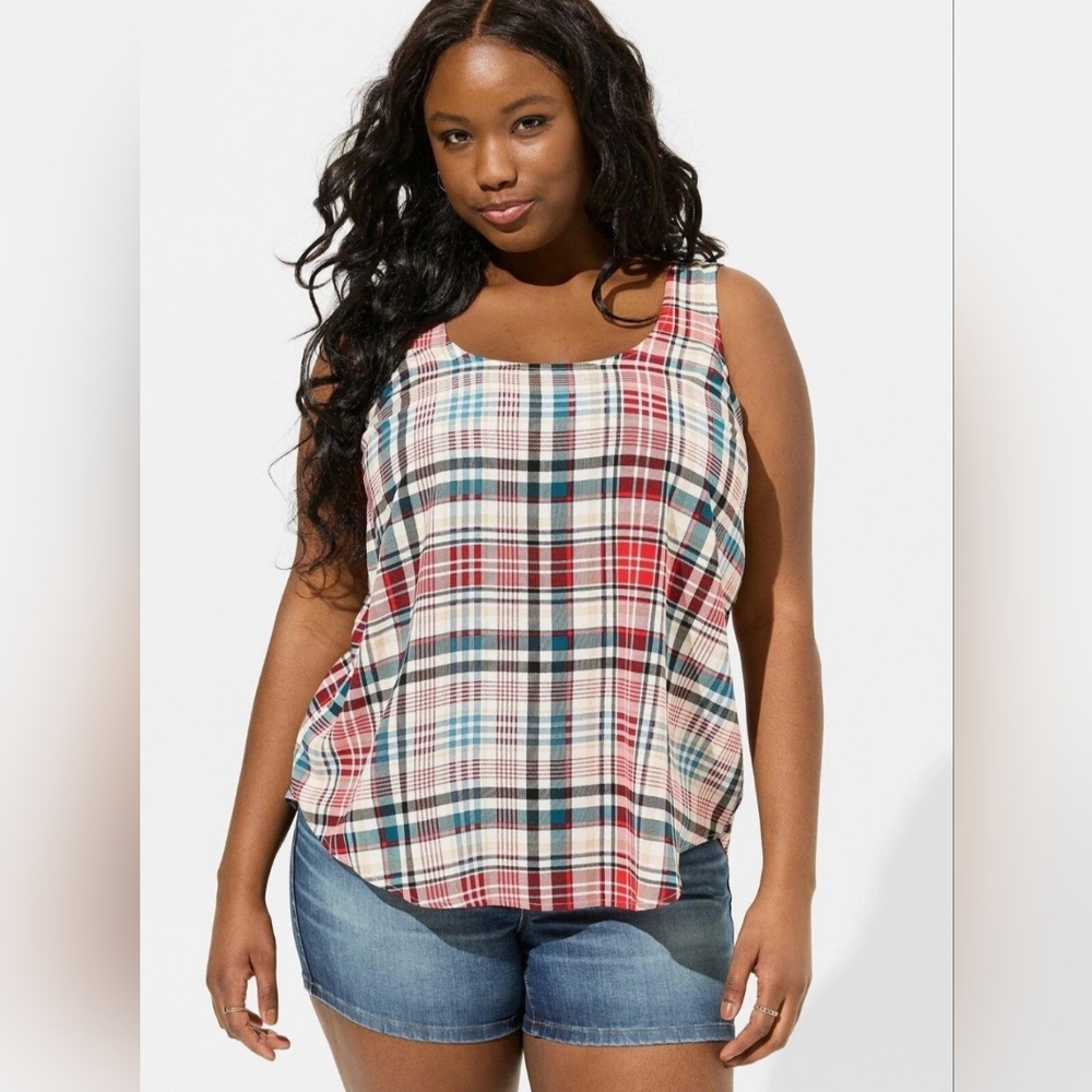 Torrid Plaid Challis Criss Cross Tank Top